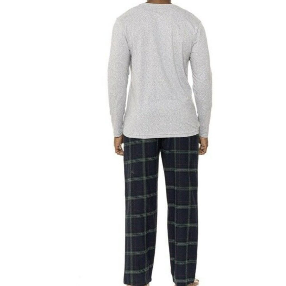 New Lucky Brand Men's 2-Pc Pajama Palm‎ Tree Henley Plaid Flannel Pant Set Large - Picture 2 of 7